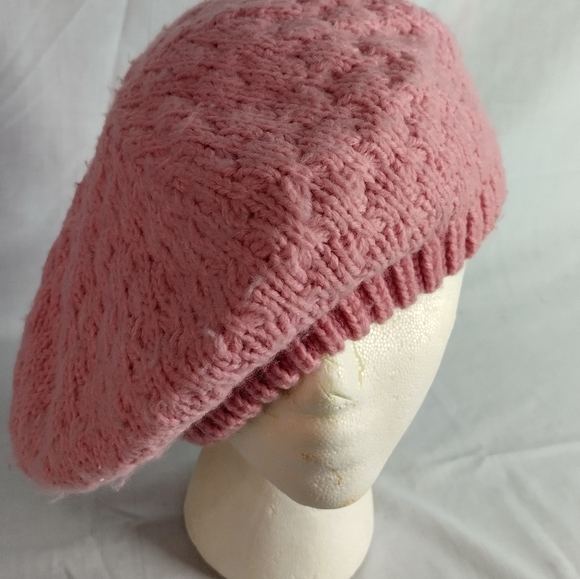 Vtg Knitted Beanie Beret By Hansen Made In USA Pink Open Knit 1980/90s - Picture 10 of 13